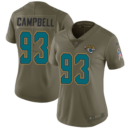 Nike Jacksonville Jaguars #93 Calais Campbell Olive Women Stitched NFL Limited 2017 Salute to Service Jersey->new orleans saints->NFL Jersey